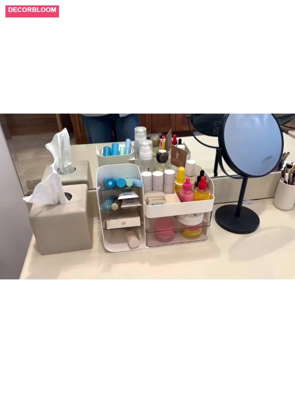 Large Capacity Makeup Organizer with Drawers, Countertop Cosmetic Display Case
